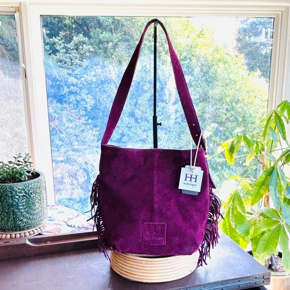 Haute Hippie Handbags - Haute Hippie Fringe Suede Bucket Bag Burgundy / Wine Boho Slouchy design ⭐️NWT⭐️